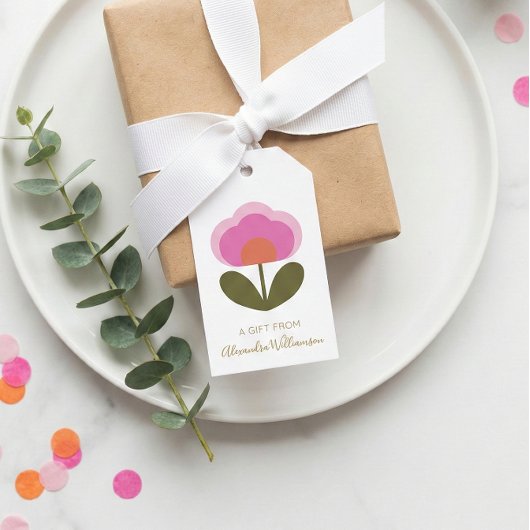 Retro Pink Cute Flower Personalized From Name Geschenkanhänger