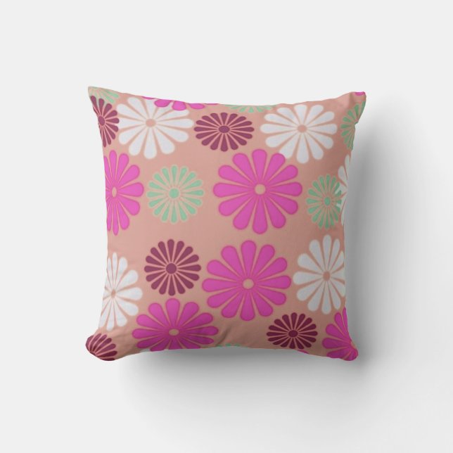 Retro Pink Daisies Kissen (Vorderseite)