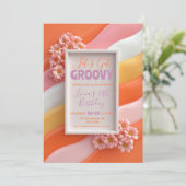 Retro Pink Daisy and Orange Gummy Waves Birthday Einladung (Stehend Vorderseite)