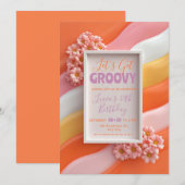 Retro Pink Daisy and Orange Gummy Waves Birthday Einladung (Vorne/Hinten)