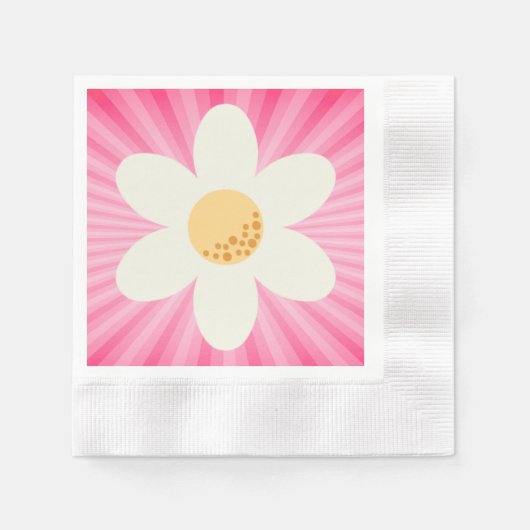 Retro Pink Daisy Birthday Napkins - Boho Groovy 1s Serviette (Vorderseite)