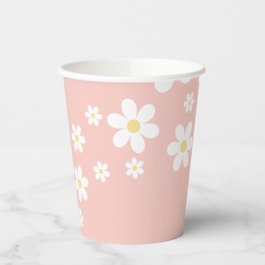 Retro Pink Daisy Birthday Pappbecher (Links)