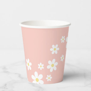 Retro Pink Daisy Birthday Pappbecher