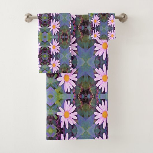Retro Pink Daisy Blume Pattern Badhandtuch Set (Insitu)