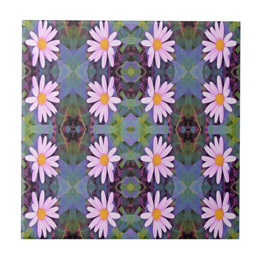 Retro Pink Daisy Blume Pattern Fliese (Vorderseite)