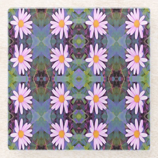 Retro Pink Daisy Blume Pattern Glasuntersetzer (Vorderseite)