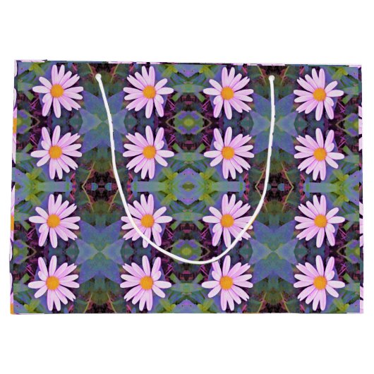 Retro Pink Daisy Blume Pattern Große Geschenktüte (Rückseite)