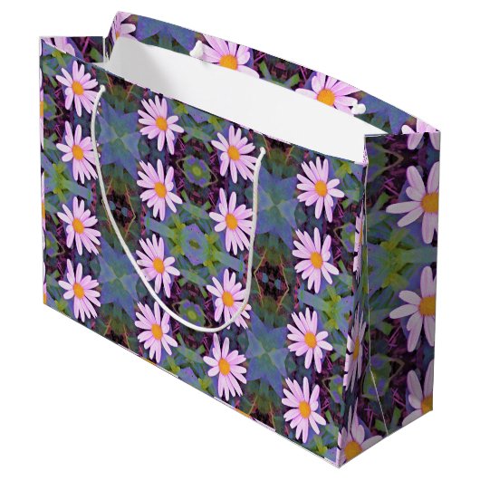 Retro Pink Daisy Blume Pattern Große Geschenktüte (Rückseite Schrägansicht)