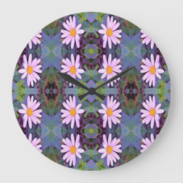 Retro Pink Daisy Blume Pattern Große Wanduhr