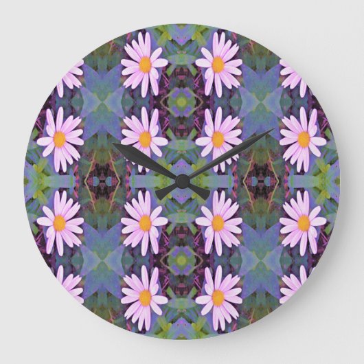 Retro Pink Daisy Blume Pattern Große Wanduhr (Vorderseite)