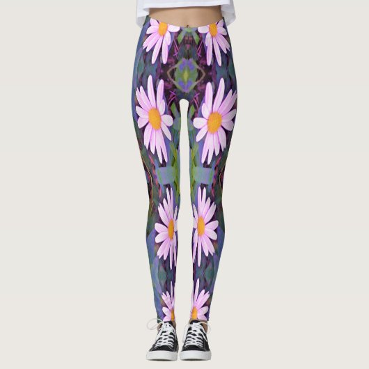Retro Pink Daisy Blume Pattern Leggings (Vorderseite)