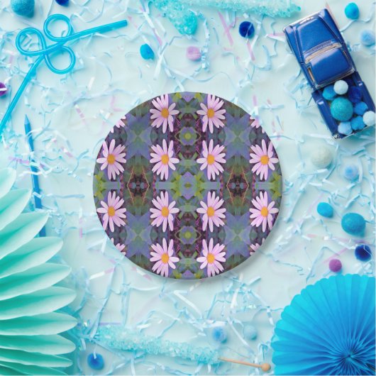 Retro Pink Daisy Blume Pattern Pappteller (Party)