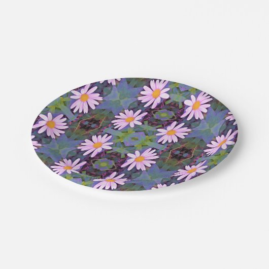 Retro Pink Daisy Blume Pattern Pappteller (Schrägansicht)