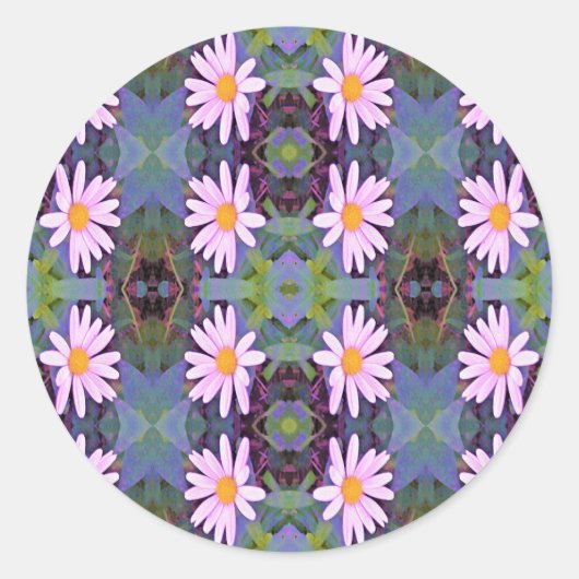Retro Pink Daisy Blume Pattern Runder Aufkleber (Vorderseite)