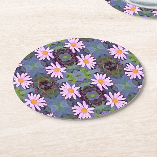 Retro Pink Daisy Blume Pattern Runder Pappuntersetzer (Angewinkelt)