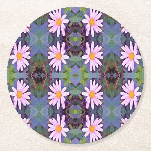 Retro Pink Daisy Blume Pattern Runder Pappuntersetzer (Vorderseite)