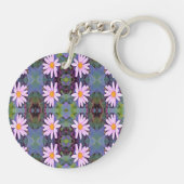 Retro Pink Daisy Blume Pattern Schlüsselanhänger (Rückseite)