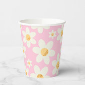 Retro Pink Daisy Boho Papier Cups - Groovy First B Pappbecher (Links)