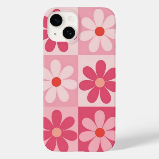 Retro Pink Daisy Checkerboard-Muster Case-Mate iPhone Hülle (Rückseite)