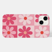 Retro Pink Daisy Checkerboard-Muster Case-Mate iPhone Hülle (Rückseite (Horizontal))