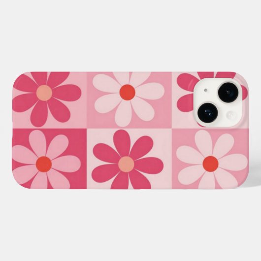 Retro Pink Daisy Checkerboard-Muster Case-Mate iPhone Hülle (Rückseite (Horizontal))