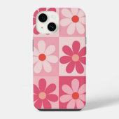 Retro Pink Daisy Checkerboard-Muster iPhone Hülle (Rückseite)