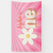 Retro Pink Daisy Erster Geburtstagsbanner | Boho F Banner (Vertikal)