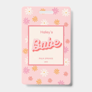 Retro Pink Daisy Junggeselinnen-Abschied VIP Pass Ausweis
