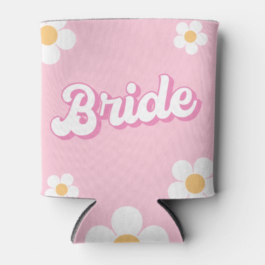 Retro Pink Daisy Personalisiert Bride Can Cooler Dosenkühler (Vorderseite)