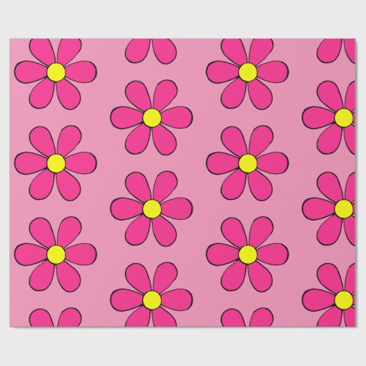 Retro Pink Daisy Wrapping Paper Geschenkpapier (Flach)