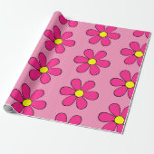 Retro Pink Daisy Wrapping Paper Geschenkpapier (Ungerollt)