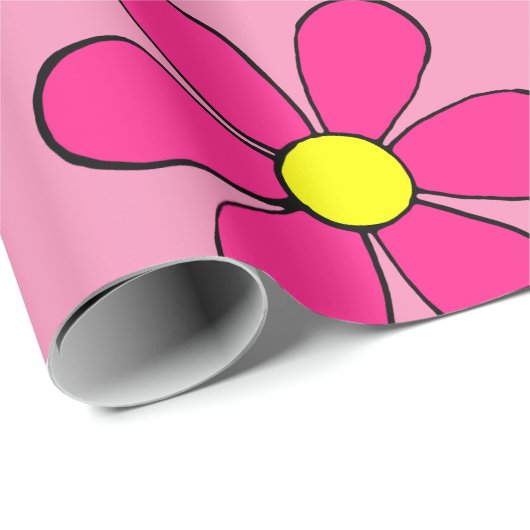 Retro Pink Daisy Wrapping Paper Geschenkpapier (Rolleneckpunkt)
