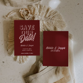 Retro Pink Deep Red Modern Boho Unique Wedding Save The Date