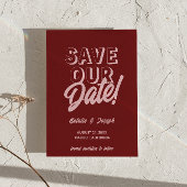 Retro Pink Deep Red Modern Unique Photo Wedding Save The Date