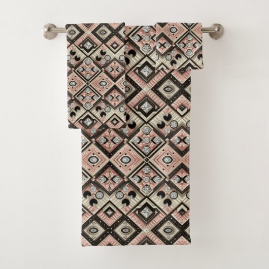 Retro Pink Diamond Mid Century Modern Towel Set (Insitu)