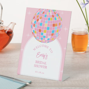 Retro Pink Disco Ball 70er Brautparty Empfang Sockelschild