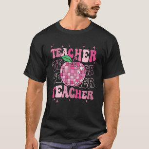 Retro Pink Disco Ball Apple Lehrer farbenfroh zurü T-Shirt