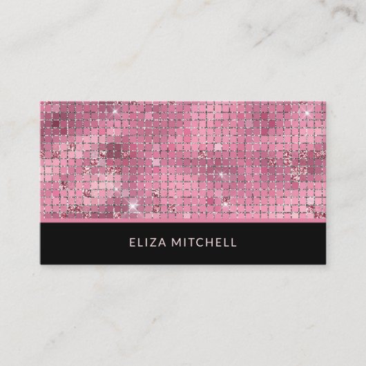 Retro Pink Disco Ball Mirror | QR-Code Visitenkarte (Vorderseite)