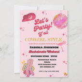 Retro Pink Disco Cowgirl Western Bachelorette Einladung (Vorderseite)