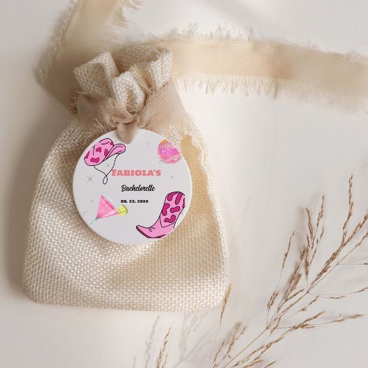 Retro Pink Disco Cowgirl Western Bachelorette Geschenkanhänger