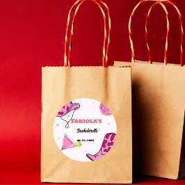 Retro Pink Disco Cowgirl Western Bachelorette Runder Aufkleber