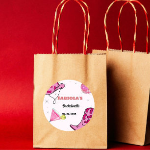 Retro Pink Disco Cowgirl Western Junggesellinnenab Runder Aufkleber