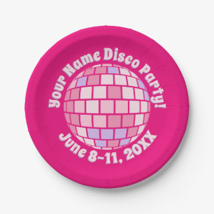 Retro Pink Disco-Kugel PERSONALISIERT Pappteller