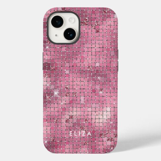 Retro Pink Disco Mirror | Monogramm Case-Mate iPhone Hülle (Rückseite)