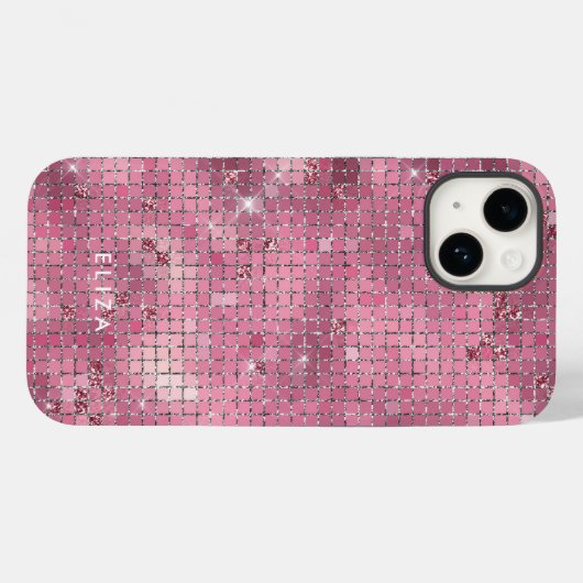Retro Pink Disco Mirror | Monogramm Case-Mate iPhone Hülle (Rückseite (Horizontal))