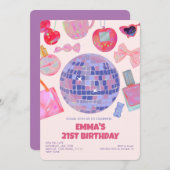 Retro Pink Disco yk2 Ästhetik 21St Geburtstag Einladung (Vorne/Hinten)