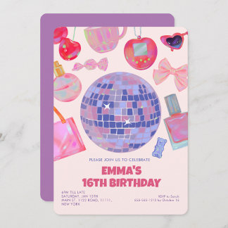 Retro Pink Disco yk2 ästhetische Sweet 16 Birthday Einladung