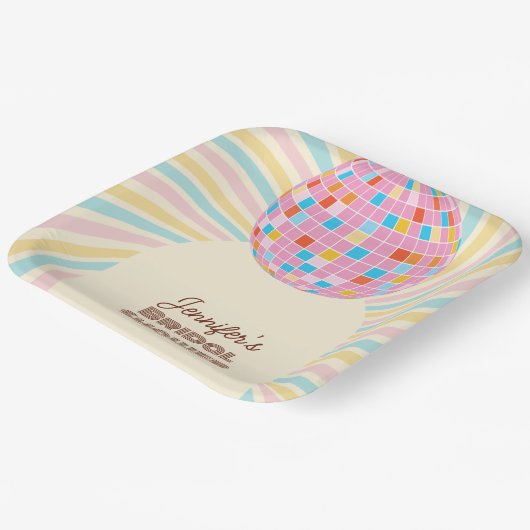 Retro Pink Diskothek Ball Groovy Boho Brautparty Pappteller (Gewinkelt)