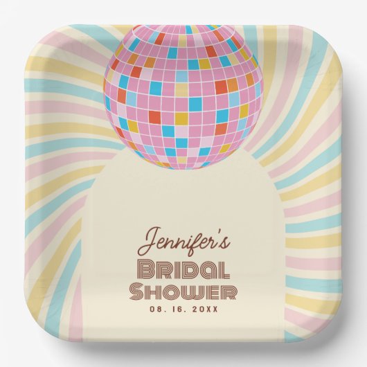 Retro Pink Diskothek Ball Groovy Boho Brautparty Pappteller (Vorderseite)
