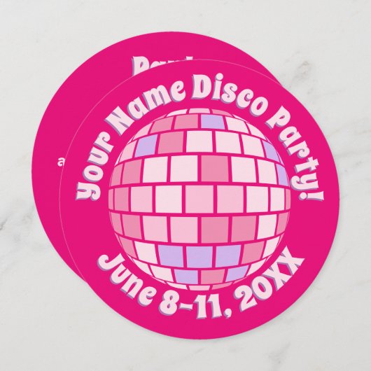 Retro Pink Diskothek Ball PERSONALISIERT Einladung (Vorne/Hinten)